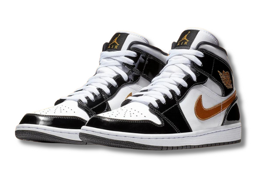 Air Jordan 1 Mid SE Patent Black Metallic Gold