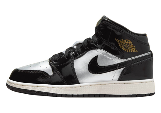Air Jordan 1 Mid "Patent Black Silver" GS